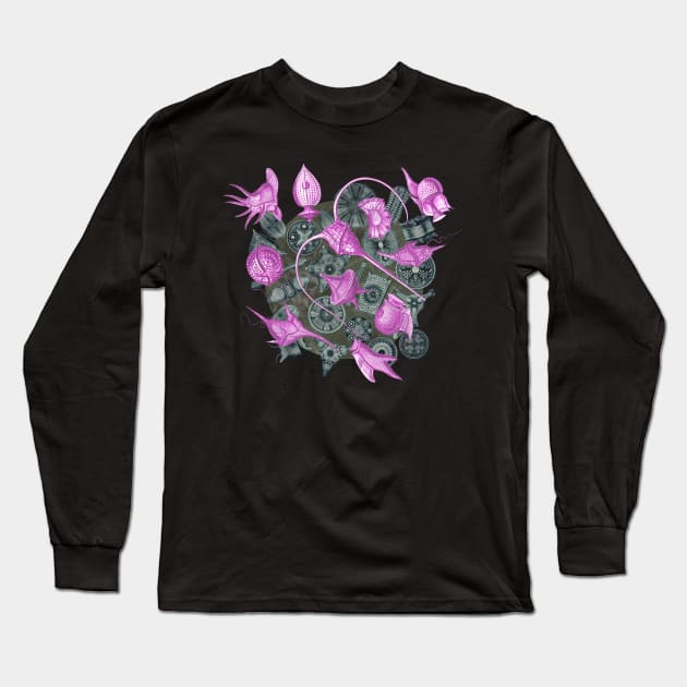 Ernst Haeckel Pink Peridinea on Cerulean  Diatoms Long Sleeve T-Shirt by Scientistudio